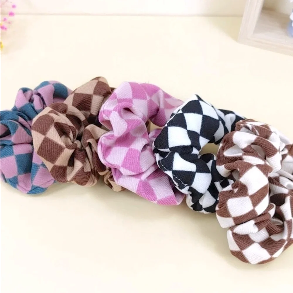 Blue and Pink Nadia Checkered Scrunchie
